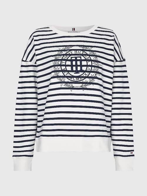 Tommy Hilfiger Crest Stripe Relaxed Ženske Pulover Bež | TH236BAD