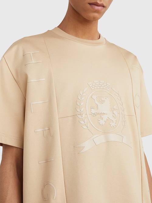 Tommy Hilfiger Crest Tonal Logo Moški Majice Bež | TH859ZGQ