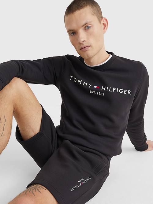 Tommy Hilfiger Crew Neck Logo Moški Pulover Črna | TH140YOP