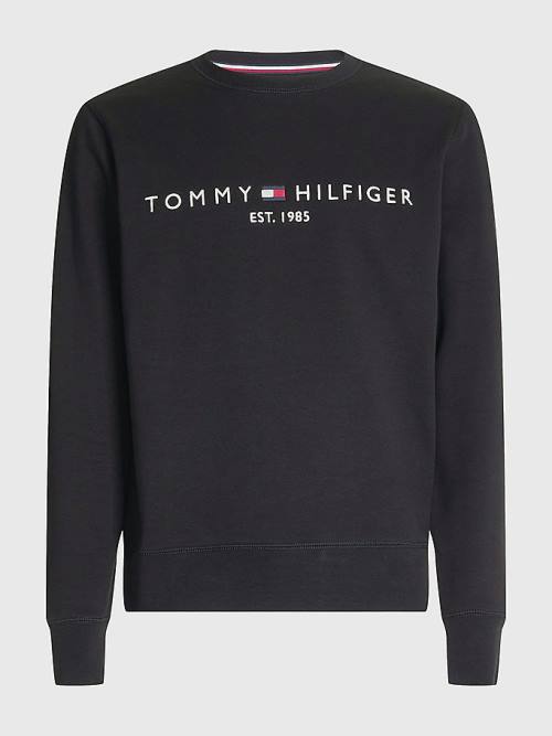 Tommy Hilfiger Crew Neck Logo Moški Pulover Črna | TH140YOP