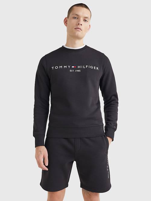 Tommy Hilfiger Crew Neck Logo Moški Pulover Črna | TH140YOP