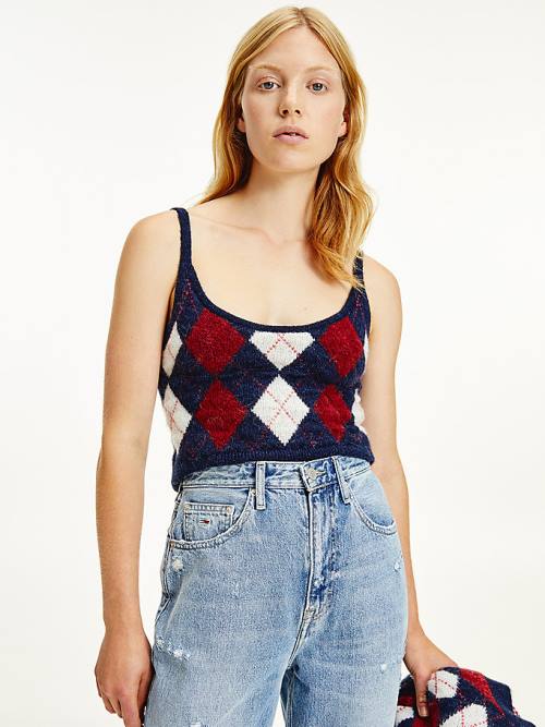 Tommy Hilfiger Cropped Argyle Cami Ženske Puloverji Modra | TH619PKW