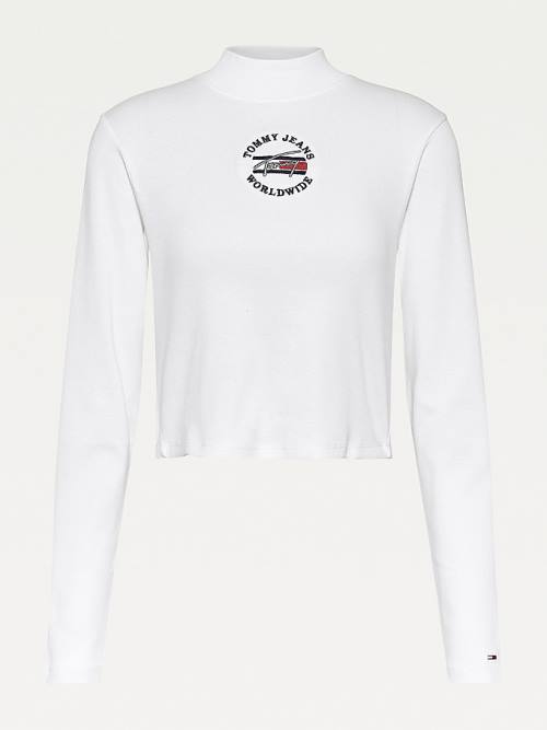 Tommy Hilfiger Cropped Fit Long Sleeve Ženske Majice Bela | TH348TDU