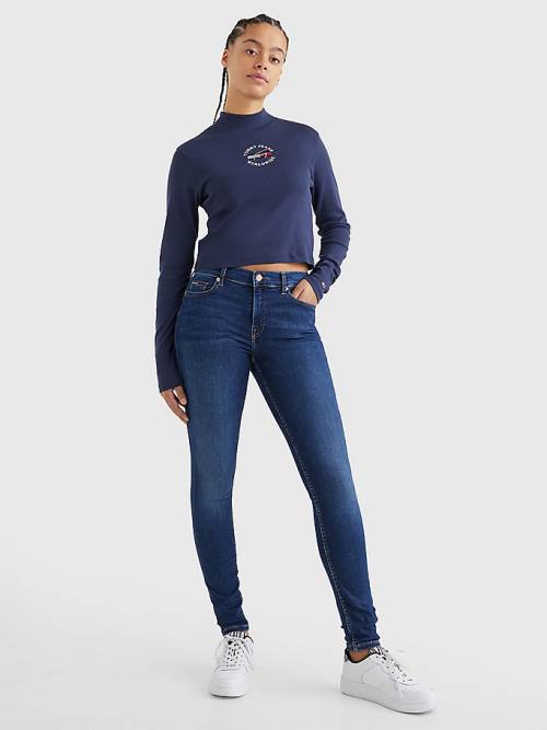 Tommy Hilfiger Cropped Fit Long Sleeve Ženske Majice Modra | TH519UFR