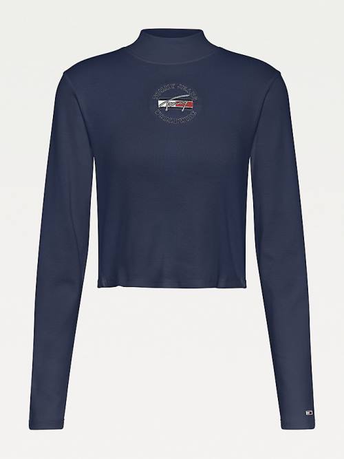 Tommy Hilfiger Cropped Fit Long Sleeve Ženske Majice Modra | TH519UFR