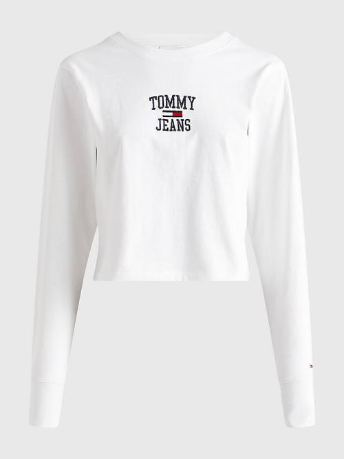 Tommy Hilfiger Cropped Logo Long Sleeve Ženske Majice Bela | TH973GYI