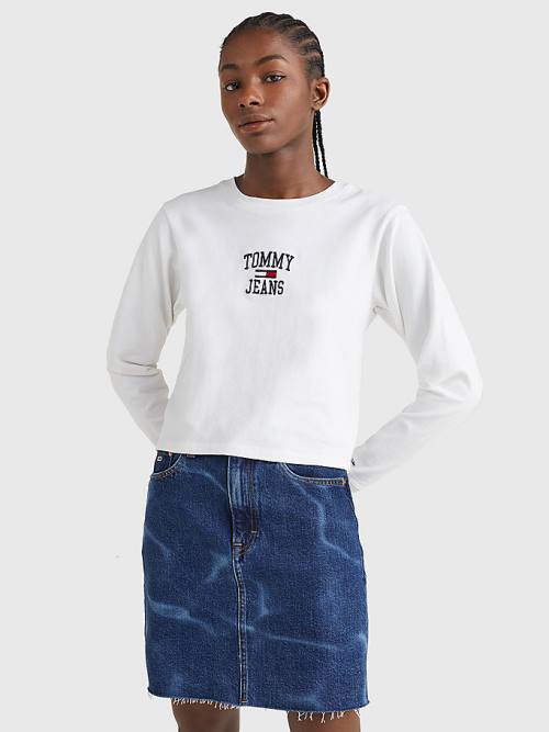 Tommy Hilfiger Cropped Logo Long Sleeve Ženske Majice Bela | TH973GYI