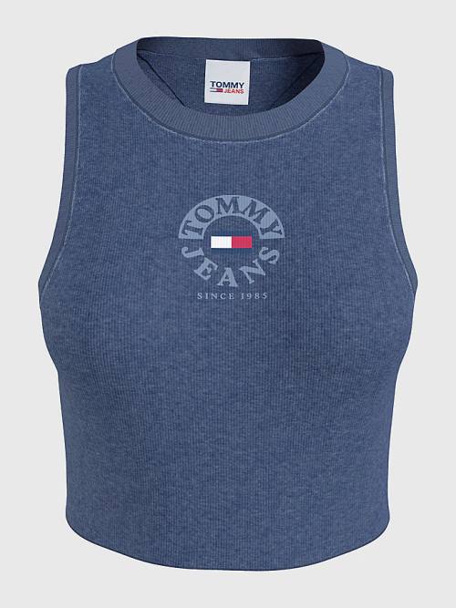 Tommy Hilfiger Cropped Logo Tank Top Ženske Majice Modra | TH425VCS