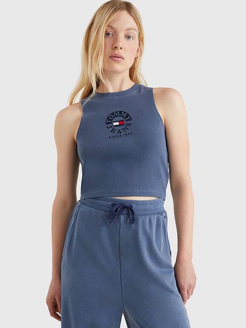 Tommy Hilfiger Cropped Logo Tank Top Ženske Majice Modra | TH425VCS