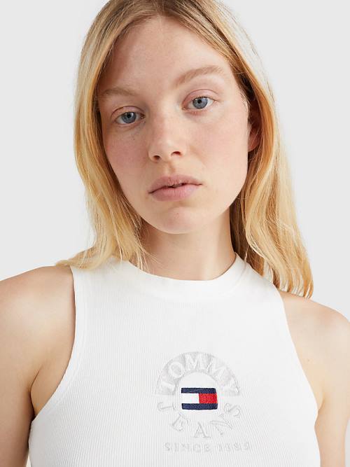 Tommy Hilfiger Cropped Logo Tank Top Ženske Majice Bela | TH604DNR