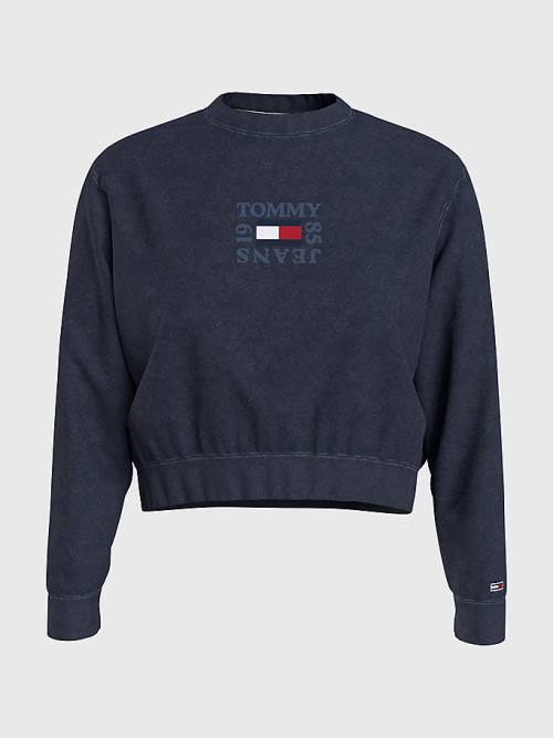 Tommy Hilfiger Cropped Logo Ženske Pulover Modra | TH795QSW