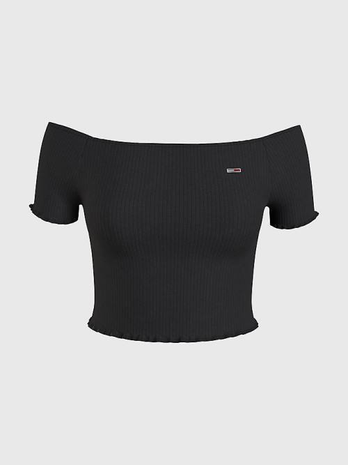 Tommy Hilfiger Cropped Off-The-Shoulder Ženske Majice Črna | TH168STC