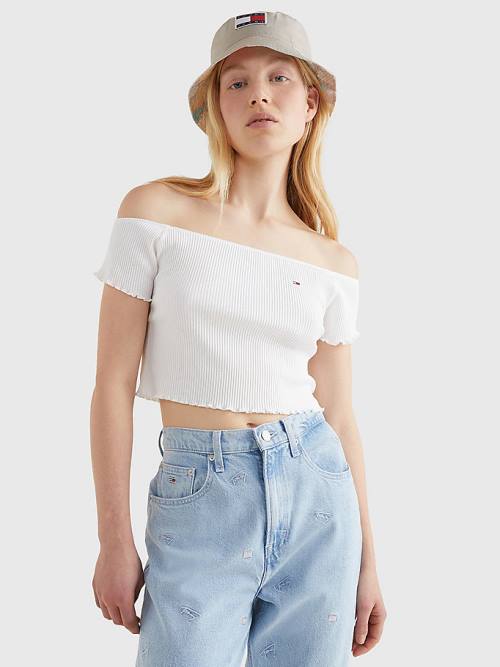 Tommy Hilfiger Cropped Off-The-Shoulder Ženske Majice Bela | TH512ODS