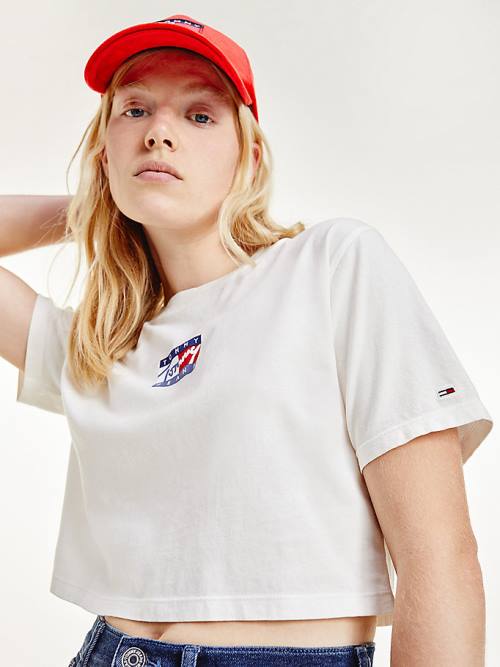 Tommy Hilfiger Cropped Pure Organic Cotton Logo Ženske Majice Bela | TH416THS