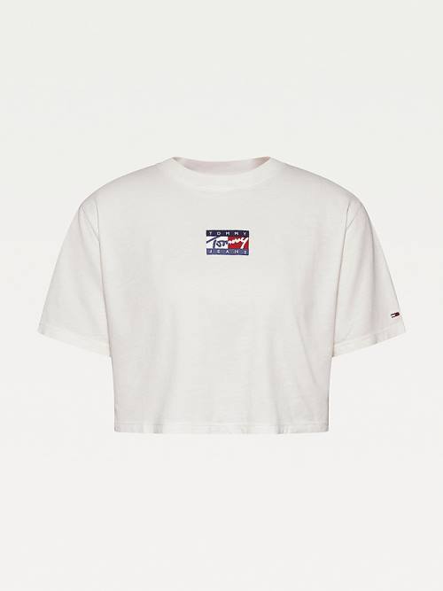 Tommy Hilfiger Cropped Pure Organic Cotton Logo Ženske Majice Bela | TH416THS