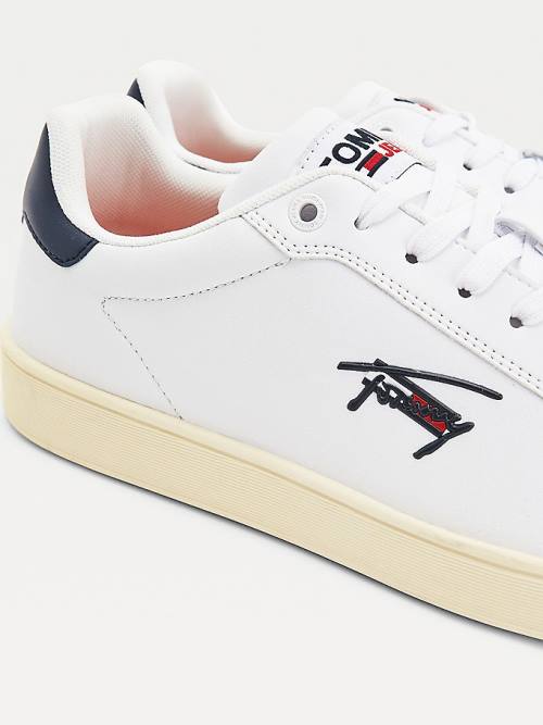 Tommy Hilfiger Cupsole Leather Logo Moški Superge Bela | TH643MNC