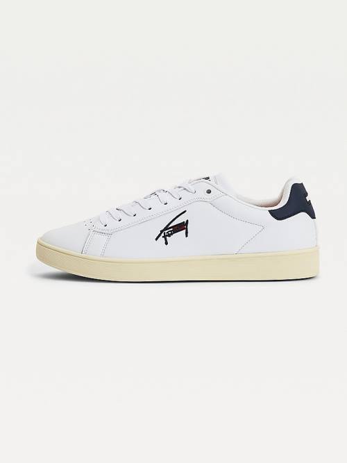 Tommy Hilfiger Cupsole Leather Logo Moški Superge Bela | TH643MNC