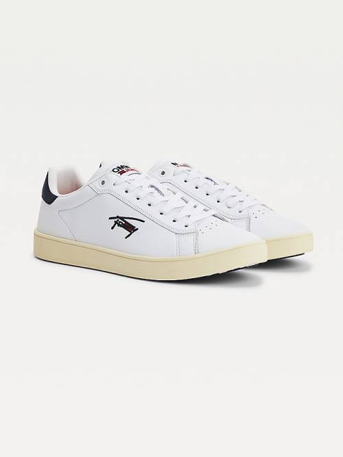 Tommy Hilfiger Cupsole Leather Logo Moški Superge Bela | TH643MNC