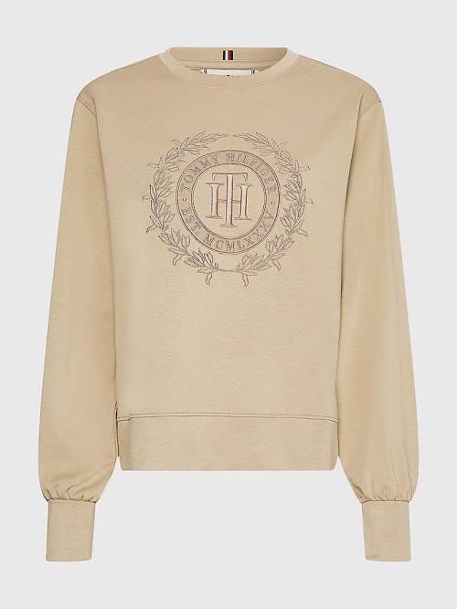 Tommy Hilfiger Curve Crest Embroidery Relaxed Ženske Pulover Bež | TH854CNR