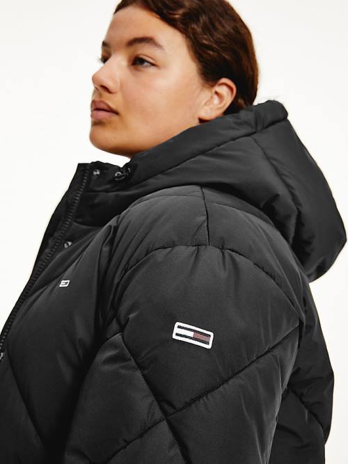 Tommy Hilfiger Curve Diamond Quilted Belted Puffer Ženske Jakne Črna | TH360GEJ