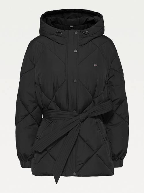 Tommy Hilfiger Curve Diamond Quilted Belted Puffer Ženske Jakne Črna | TH360GEJ