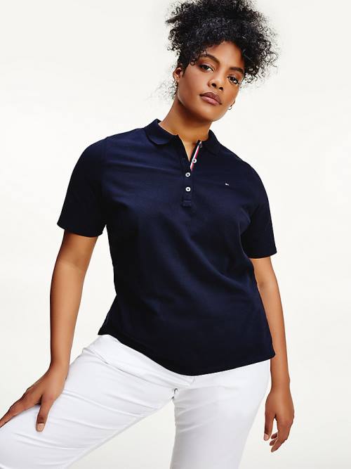 Tommy Hilfiger Curve Essential Placket Detail Ženske Polo Majica Modra | TH594DKJ