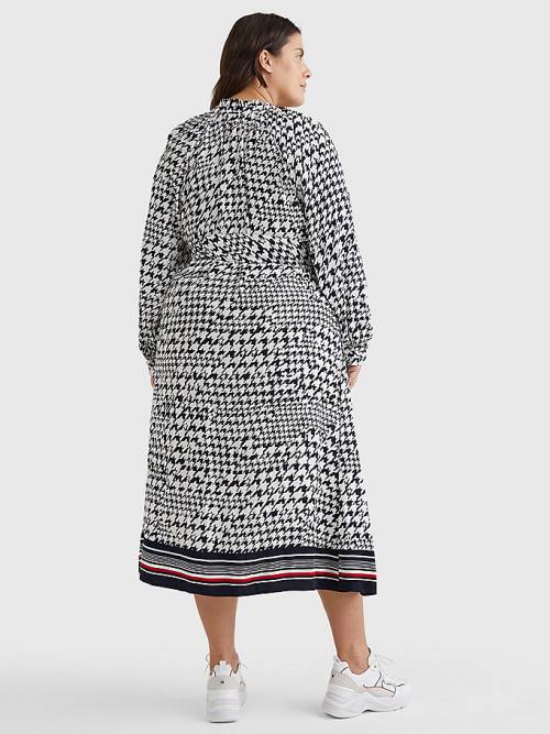 Tommy Hilfiger Curve Houndstooth Relaxed Fit Midi Ženske Obleke Modra | TH608TDW