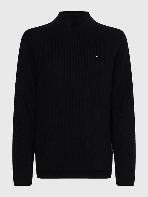 Tommy Hilfiger Curve Mock Turtleneck Organic Cotton Knit Jumper Ženske Puloverji Črna | TH389GIO