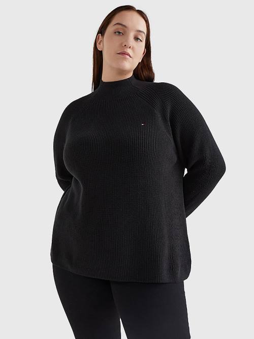 Tommy Hilfiger Curve Mock Turtleneck Organic Cotton Knit Jumper Ženske Puloverji Črna | TH389GIO