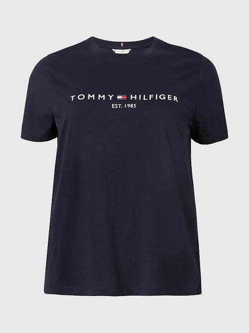 Tommy Hilfiger Curve Organic Cotton Logo Ženske Majice Modra | TH163DCG