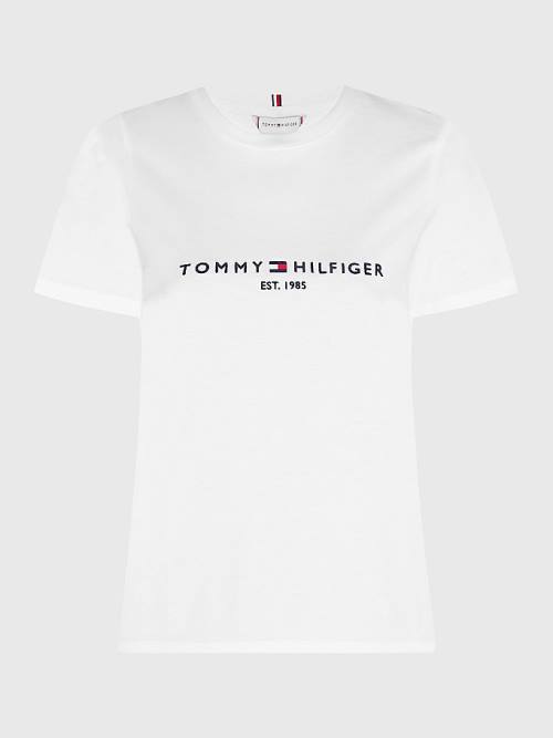 Tommy Hilfiger Curve Organic Cotton Logo Ženske Majice Bela | TH452KWR