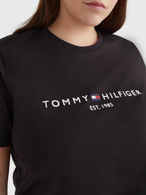 Tommy Hilfiger Curve Organic Cotton Logo Ženske Majice Črna | TH658CKI