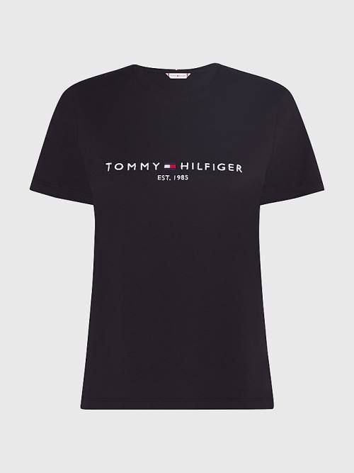 Tommy Hilfiger Curve Organic Cotton Logo Ženske Majice Črna | TH658CKI