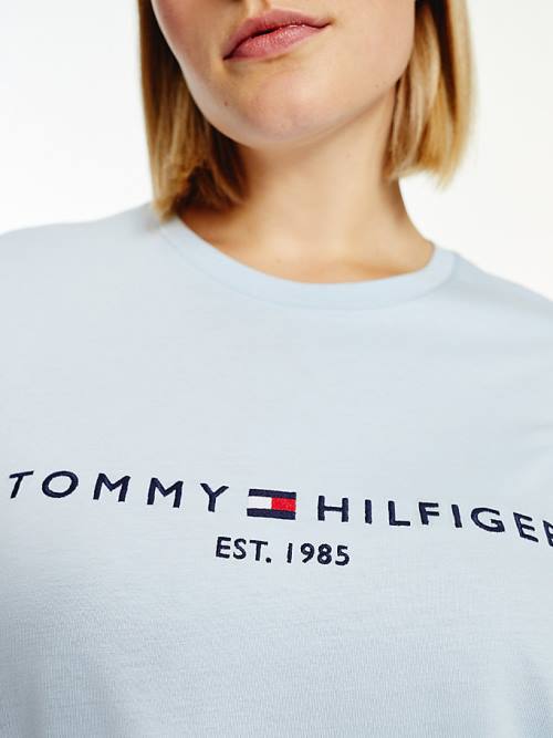 Tommy Hilfiger Curve Organic Cotton Logo Ženske Majice Modra | TH850AQV