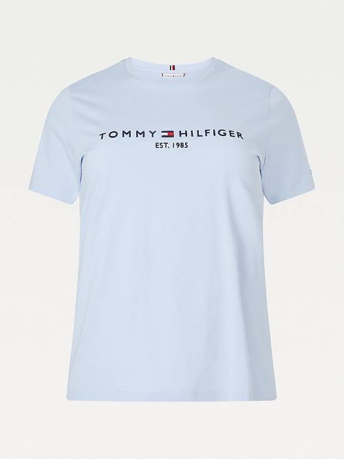 Tommy Hilfiger Curve Organic Cotton Logo Ženske Majice Modra | TH850AQV