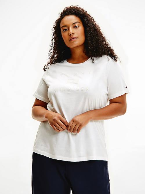 Tommy Hilfiger Curve Organic Cotton Tonal Logo Ženske Majice Bela | TH936UEV