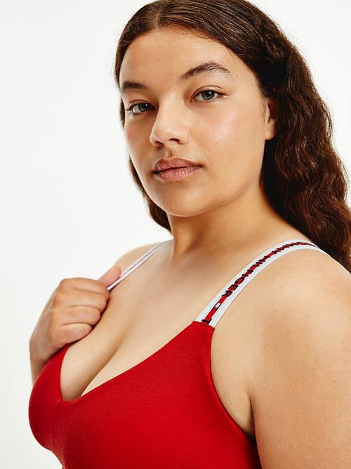 Tommy Hilfiger Curve Repeat Logo Strap V-Neck Bralette Ženske Spodnje Perilo Rdeča | TH972JAZ