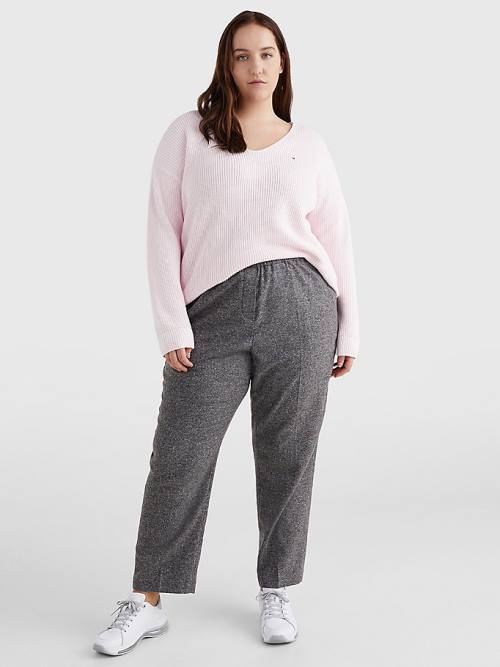 Tommy Hilfiger Curve Rib-Knit Organic Cotton Relaxed Fit Jumper Ženske Puloverji Roza | TH083IAL