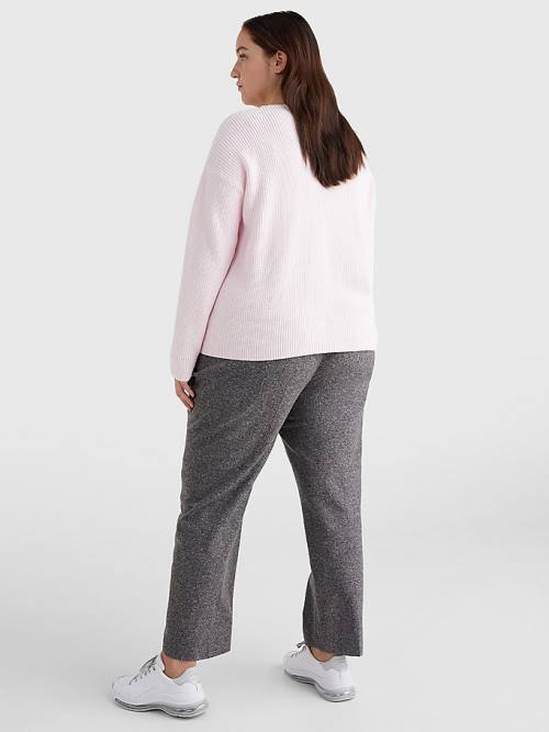 Tommy Hilfiger Curve Rib-Knit Organic Cotton Relaxed Fit Jumper Ženske Puloverji Roza | TH083IAL