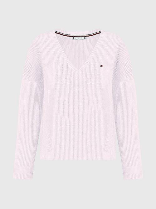 Tommy Hilfiger Curve Rib-Knit Organic Cotton Relaxed Fit Jumper Ženske Puloverji Roza | TH083IAL