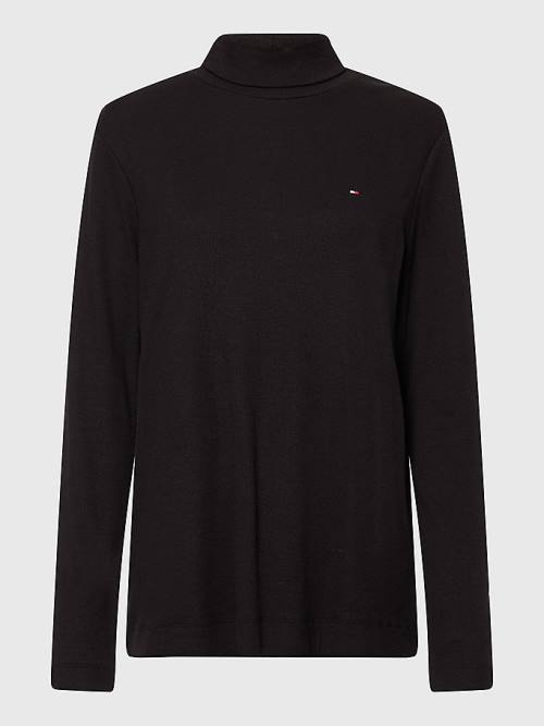 Tommy Hilfiger Curve Roll Neck Skinny Fit Jumper Ženske Majice Črna | TH823GXJ