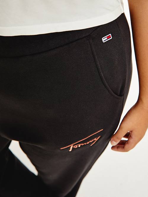 Tommy Hilfiger Curve Signature Logo Cotton Blend Joggers Ženske Hlače Črna | TH483DMG