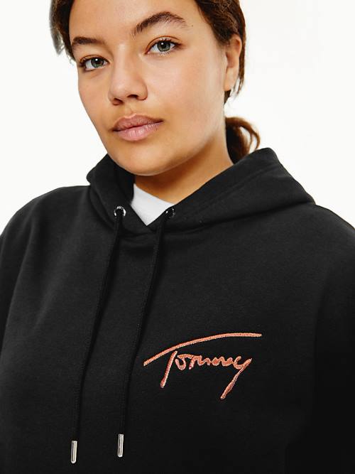 Tommy Hilfiger Curve Signature Logo Oversized Ženske Pulover s kapuco Črna | TH821XSF