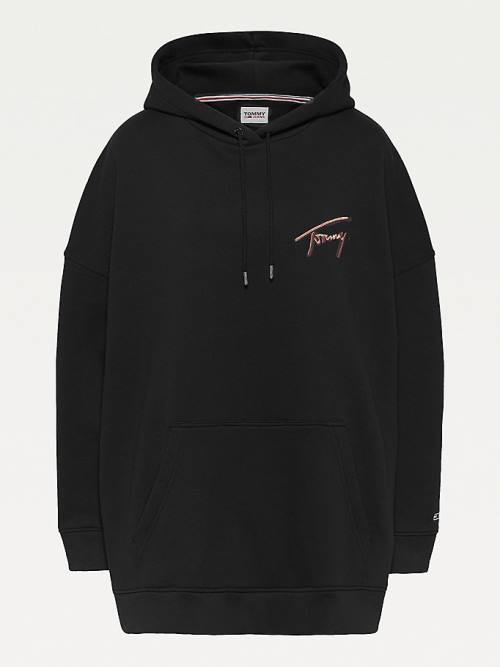 Tommy Hilfiger Curve Signature Logo Oversized Ženske Pulover s kapuco Črna | TH821XSF