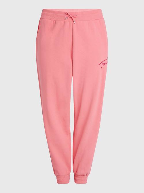 Tommy Hilfiger Curve Signature Relaxed Fleece Joggers Ženske Hlače Roza | TH980WJQ