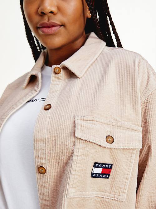 Tommy Hilfiger Curve Tommy Badge Corduroy Overshirt Ženske Srajce Bež | TH415GFD