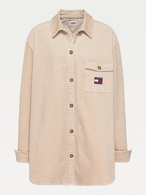 Tommy Hilfiger Curve Tommy Badge Corduroy Overshirt Ženske Srajce Bež | TH415GFD