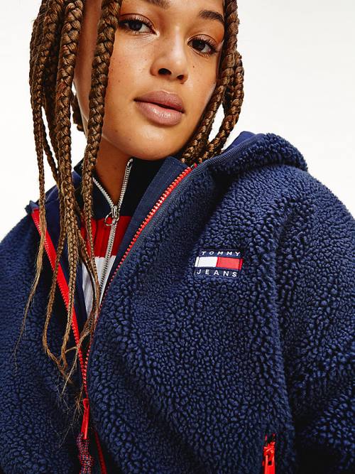 Tommy Hilfiger Curve Tommy Badge Sherpa Hooded Ženske Jakne Modra | TH026EVT