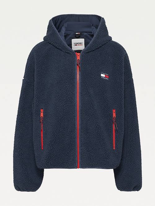 Tommy Hilfiger Curve Tommy Badge Sherpa Hooded Ženske Jakne Modra | TH026EVT