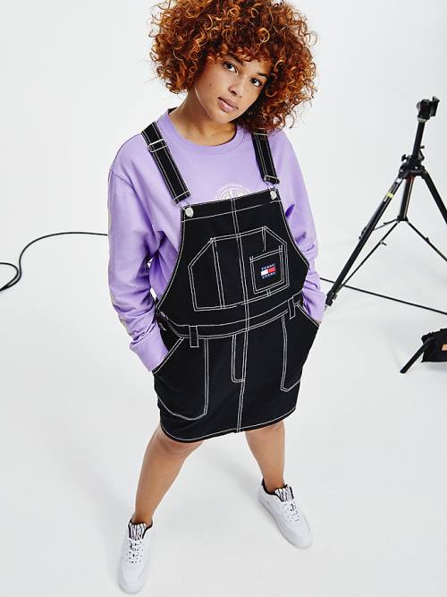 Tommy Hilfiger Curve Tommy Badge Stitch Dungaree Ženske Obleke Črna | TH948FBJ